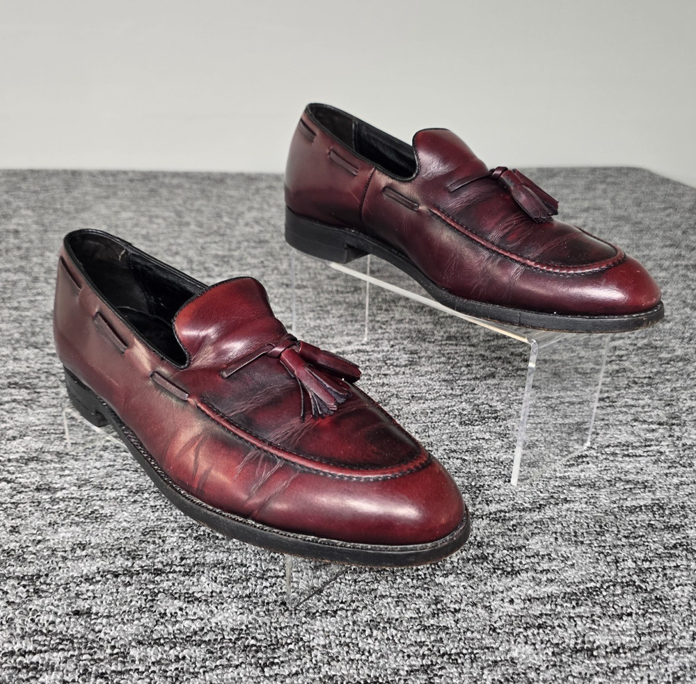 Vintage Florsheim Men 9 D Burgundy Leather Tassel Loafers Dress Shoes Made USA